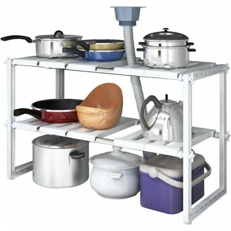 Scaffale sotto lavabo cucina 2 ripiani salvaspazio regolabile 38x26x50-70cm 5818