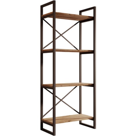 Scaffale Stile Industriale  Libreria  Soggiorno Ufficio  Struttura Acciaio opaco e Colore Pino atlantico opaco  Modello Factory E1  55x138x30cm