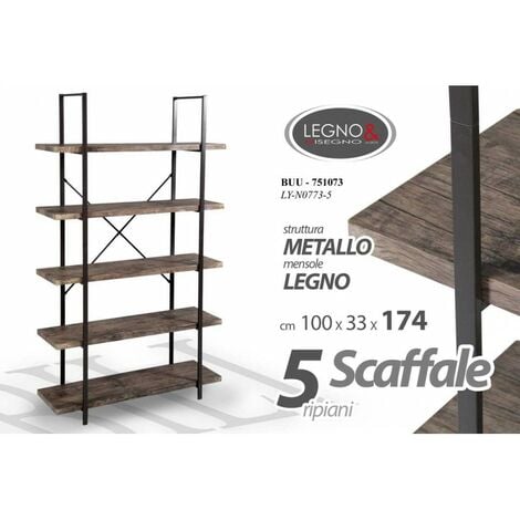 MOBILE SCAFFALE IN METALLO 5 RIPIANI CON MENSOLE IN LEGNO 41*10*56 CM  ITU-752117