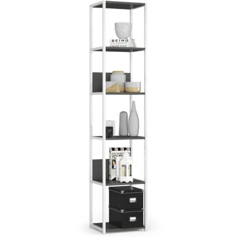Scaffale stilo loft con ripiani in legno 40 cm Bianca 40 cm inserto frontale Grigio 40x32x192 cm
