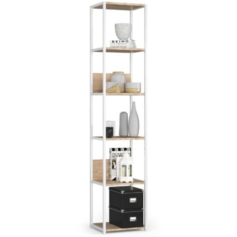 Scaffale stilo loft con ripiani in legno 40 cm Bianca 40 cm inserto frontale Sonoma Quercia 40x32x192 cm