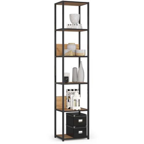 Scaffale stilo loft con ripiani in legno 40 cm Nera, Quercia Craft 40x32x192 cm