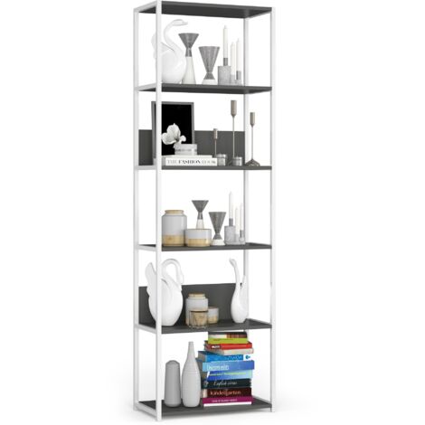 Scaffale stilo loft con ripiani in legno 60 cm Bianca 60 cm inserto frontale Grigio 60x32x192 cm