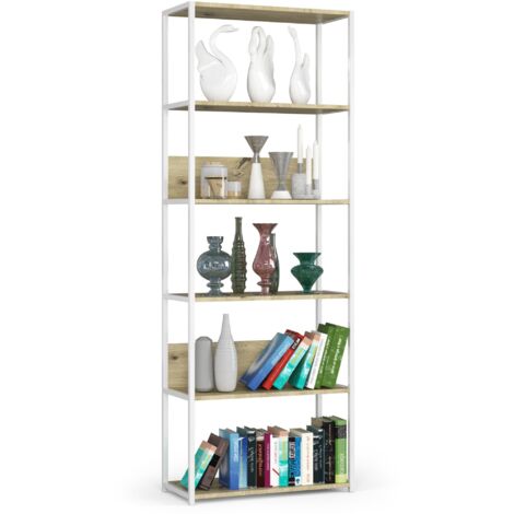 Scaffale stilo loft con ripiani in legno 70 cm Bianca 70 cm inserto frontale Quercia Artisan 70x32x192 cm