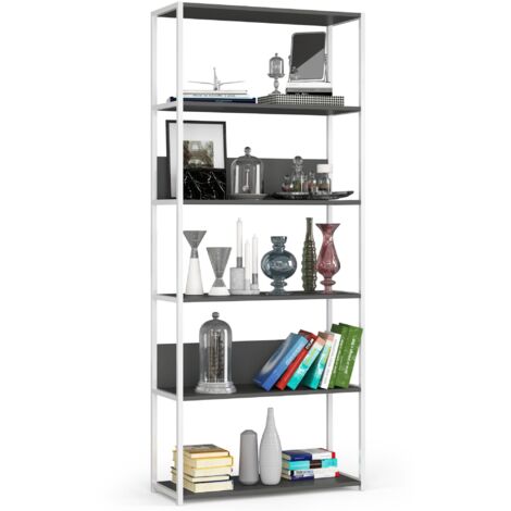 Scaffale stilo loft con ripiani in legno 80 cm Bianca 80 cm inserto frontale Grigio 80x32x192 cm