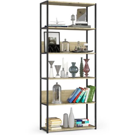 Scaffale stilo loft con ripiani in legno 80 cm Nera 80 cm inserto frontale Quercia Artisan 80x32x192 cm
