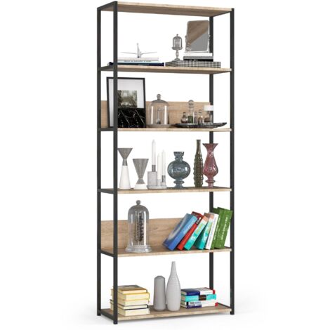 Scaffale stilo loft con ripiani in legno 80 cm Nera, Quercia Sonoma 80x32x192 cm