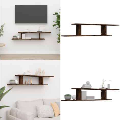 Scaffale TV a Parete Rovere Fumo 125x18x23 cm Legno Multistrato - Scaffale in legno multistrato - Scaffale a muro