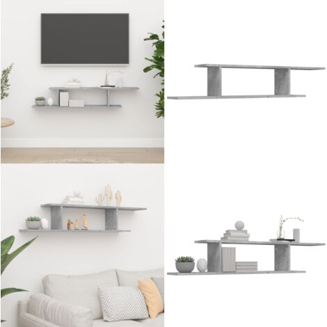 Scaffale TV Parete Grigio Cemento 125x18x23cm Legno Multistrato - Scaffale da parete - Scaffale in legno