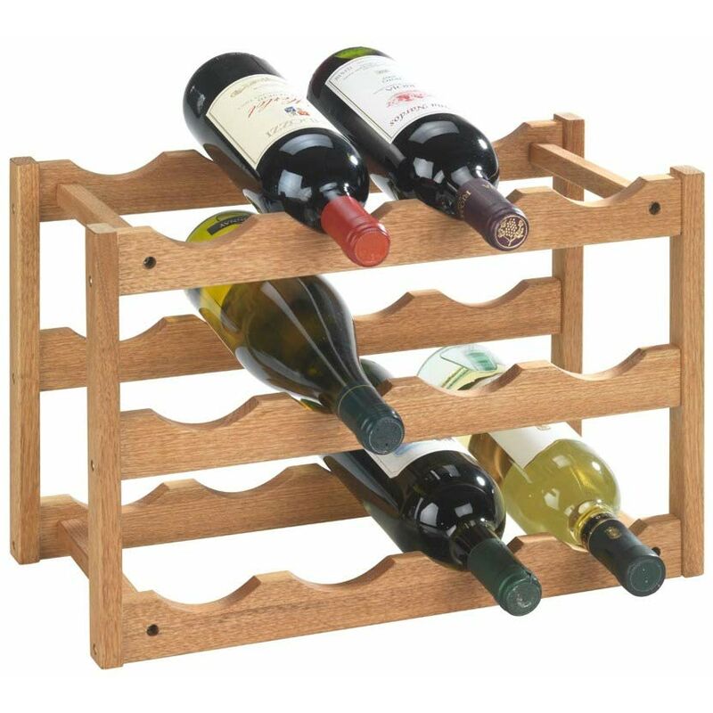 Image of Scaffale porta bottiglie di vino Norway, scaffale legno per vino fino a 12 bottiglie, portabottiglie in noce da terra a 3 piani - Wenko