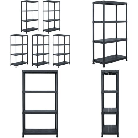 Scaffali 5 pz 60x30x138 cm Nero in Plastica - Scaffale per salotto - Scaffale per cucina