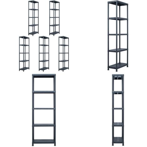 Scaffali 5 pz Nero 125 kg 60x30x180 cm in Plastica - Scaffale per cucina - Scaffale per bagno