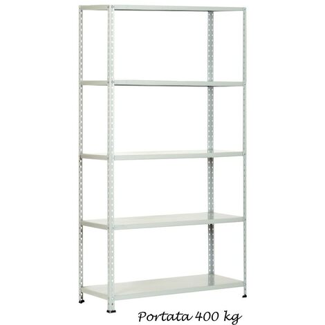 Scaffale metallico 5000 componibile: 5 ripiani+base e cappello 79x30x215h