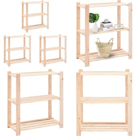 Scaffali a 3 Livelli 3 pz 80x38x90 cm Massello Pino 150 kg - Scaffale in legno - Scaffale per casa