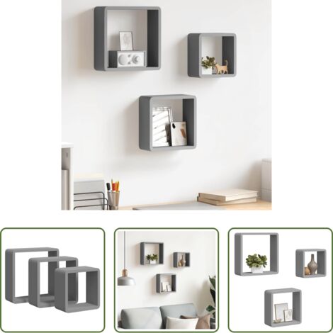 Scaffali a cubo -  Mensole a Cubo da Parete 3 pz Grigie in MDF