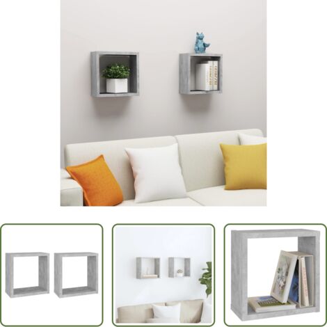 Scaffali a cubo -  Mensole Parete a Cubo 2 pz Grigio Cemento 30x15x30 cm