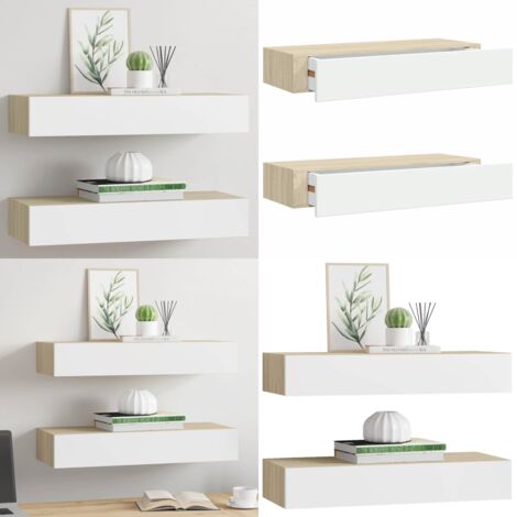 Scaffali a muro con cassetti 2 pz rovere e bianco 60x23,5x10 cm MDF - Scaffale con cassetto - Scaffale in MDF