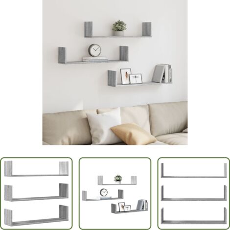 Scaffali a muro -  Mensole a Parete 3pz Grigio Sonoma 80x18x18 cm in Truciolato