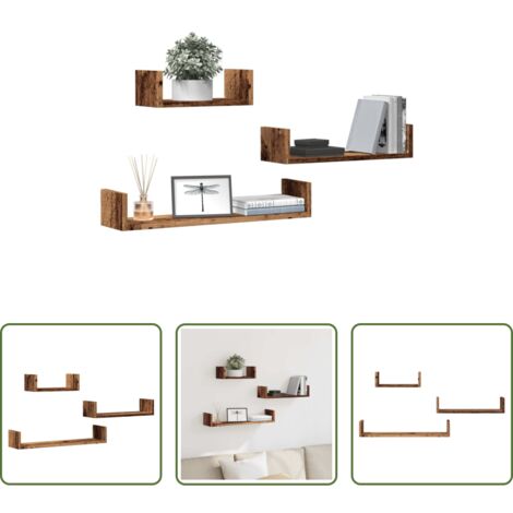 Scaffali a muro -  Mensole a Parete 3pz Legno Antico in Legno Multistrato