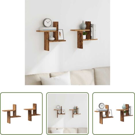 Scaffali a muro -  Mensole da Parete 2pz Legno Vecchio 38x12x38 cm in Truciolato