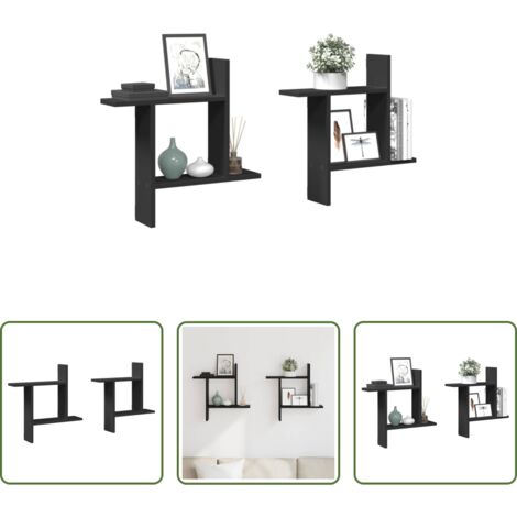Scaffali a muro -  Mensole da Parete 2pz Nere 50x12x50 cm in Truciolato