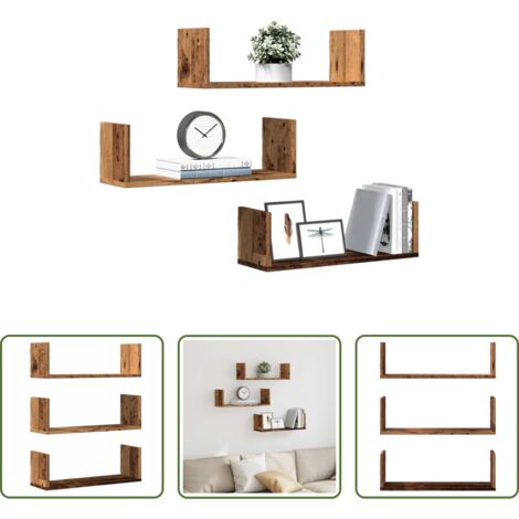 Scaffali a muro -  Mensole da Parete 3pz Legno Antico 58x18x18 cm in Truciolato
