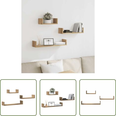 Scaffali a muro -  Mensole Parete 3pz Rovere Artigianale in Legno Multistrato