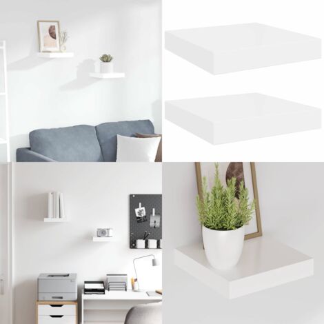 Scaffali a Parete 2 pz Bianco Lucido 23x23,5x3,8 cm in MDF - Scaffali in mdf - Scaffali da parete