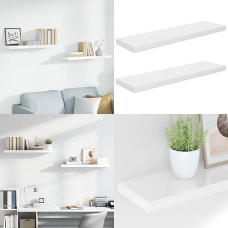 Scaffali a Parete 2 pz Bianco Lucido 90x23,5x3,8 cm in MDF - Mensole a parete - Scaffali in mdf