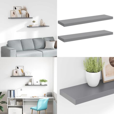 Scaffali a Parete 2 pz Grigi 90x23,5x3,8 cm in MDF - Scaffali in mdf - Scaffali grigi