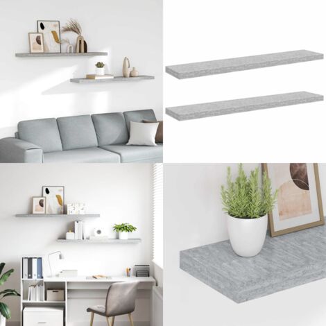 Scaffali a Parete 2 pz Grigio Cemento 120x23,5x3,8 cm in MDF - Scaffali a parete - Scaffali in mdf