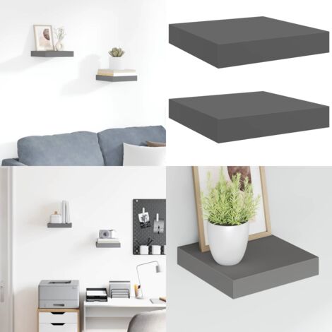 Scaffali a Parete 2 pz Grigio Lucido 23x23,5x3,8 cm in MDF - Mensole a parete - Scaffali in MDF
