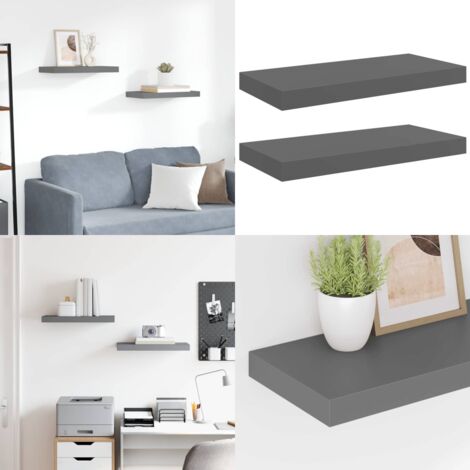 Scaffali a Parete 2 pz Grigio Lucido 50x23x3,8 cm in MDF - Scaffali in mdf - Scaffali per casa