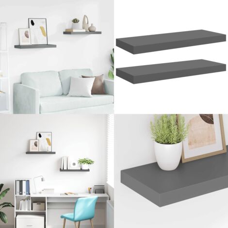 Scaffali a Parete 2 pz Grigio Lucido 60x23,5x3,8 cm in MDF - Mensole a parete - Scaffali in MDF
