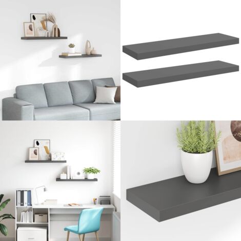 Scaffali a Parete 2 pz Grigio Lucido 80x23,5x3,8 cm in MDF - Scaffali in mdf - Mensole da parete