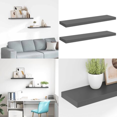 Scaffali a Parete 2 pz Grigio Lucido 90x23,5x3,8 cm in MDF - Mensole da parete - Scaffali in mdf