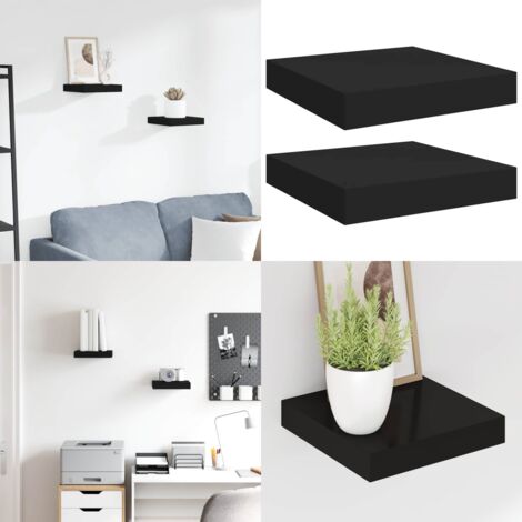 Scaffali a Parete 2 pz Neri 23x23,5x3,8 cm in MDF - Mensole a parete - Scaffali in mdf