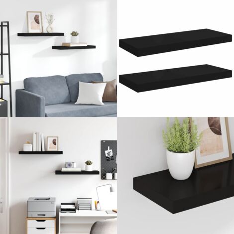Scaffali a Parete 2 pz Neri 60x23,5x3,8 cm in MDF - Mensole a parete - Scaffali in mdf