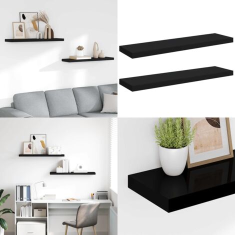 Scaffali a Parete 2 pz Neri 90x23,5x3,8 cm in MDF - Scaffali in mdf - Mensole da parete