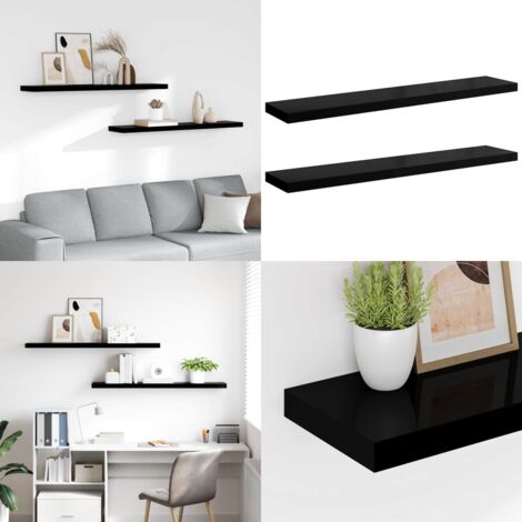 Scaffali a Parete 2 pz Nero Lucido 120x23,5x3,8 cm in MDF - Mensole a parete - Scaffali in MDF