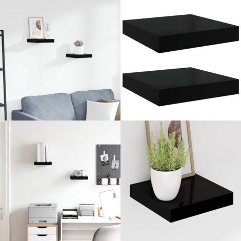 Scaffali a Parete 2 pz Nero Lucido 23x23,5x3,8 cm in MDF - Mensole a parete - Scaffali in mdf