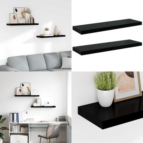 Scaffali a Parete 2 pz Nero Lucido 80x23,5x3,8 cm in MDF - Mensole a parete - Scaffali in mdf