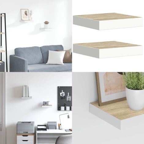Scaffali a Parete 2 pz Rovere e Bianco 23x23,5x3,8 cm in MDF - Scaffali a parete - Scaffali in mdf
