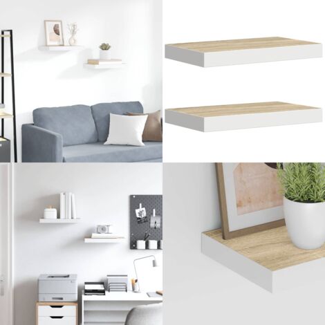 Scaffali a Parete 2 pz Rovere e Bianco 50x23x3,8 cm in MDF - Scaffali in mdf - Scaffali per casa