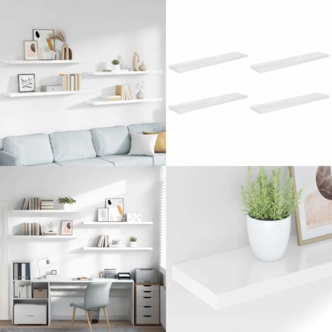 Scaffali a Parete 4 pz Bianco Lucido 120x23,5x3,8 cm in MDF - Mensole a parete - Scaffali in mdf