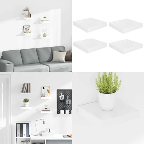 Scaffali a Parete 4 pz Bianco Lucido 23x23,5x3,8 cm in MDF - Mensole a parete - Scaffali in mdf