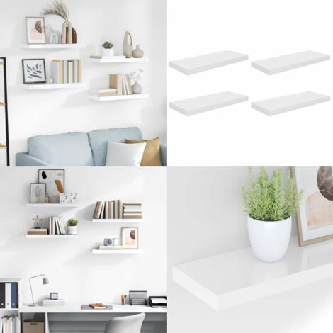 Scaffali a Parete 4 pz Bianco Lucido 60x23,5x3,8 cm in MDF - Mensole da parete - Scaffali in mdf