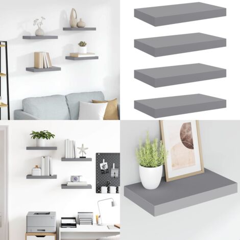 Scaffali a Parete 4 pz Grigi 40x23x3,8 cm in MDF - Scaffali in mdf - Scaffali grigi