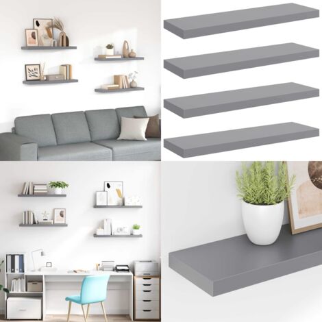Scaffali a Parete 4 pz Grigi 80x23,5x3,8 cm in MDF - Scaffali in mdf - Scaffali grigi
