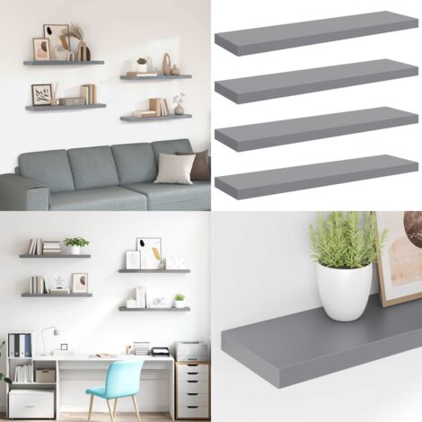 Scaffali a Parete 4 pz Grigi 90x23,5x3,8 cm in MDF - Scaffali in mdf - Scaffali grigi